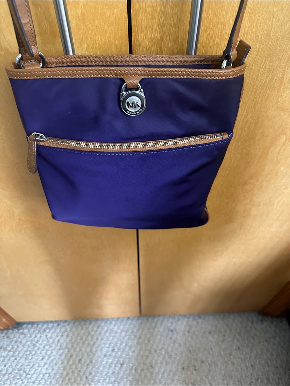 Michael Kors Purple Crossbody with Brown Trim and MK Logo brand new no flaws